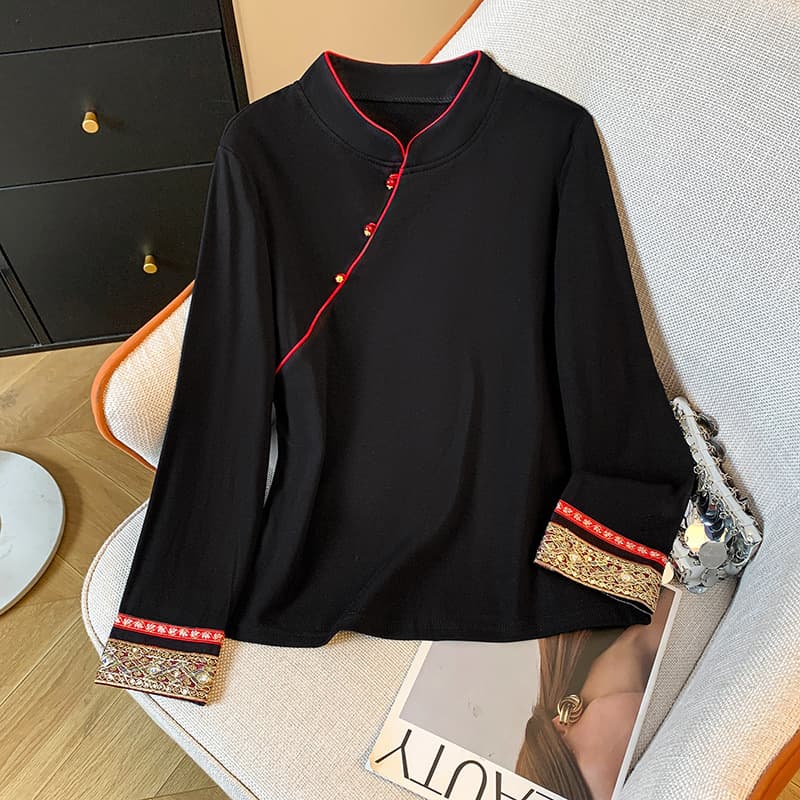 2026 Spring New Arrival Black New Chinese Style Base Top for Women, High-End Light Chinese Style, Slimming Top