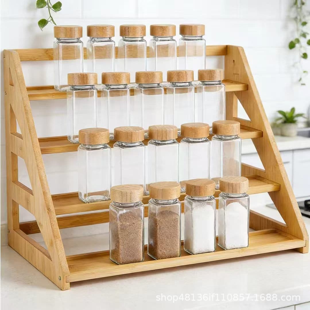 Bamboo Spice Rack Container Utility Box Cabinet Tiered Spice Rack for Countertop Organizer Cabinet Spice Rack