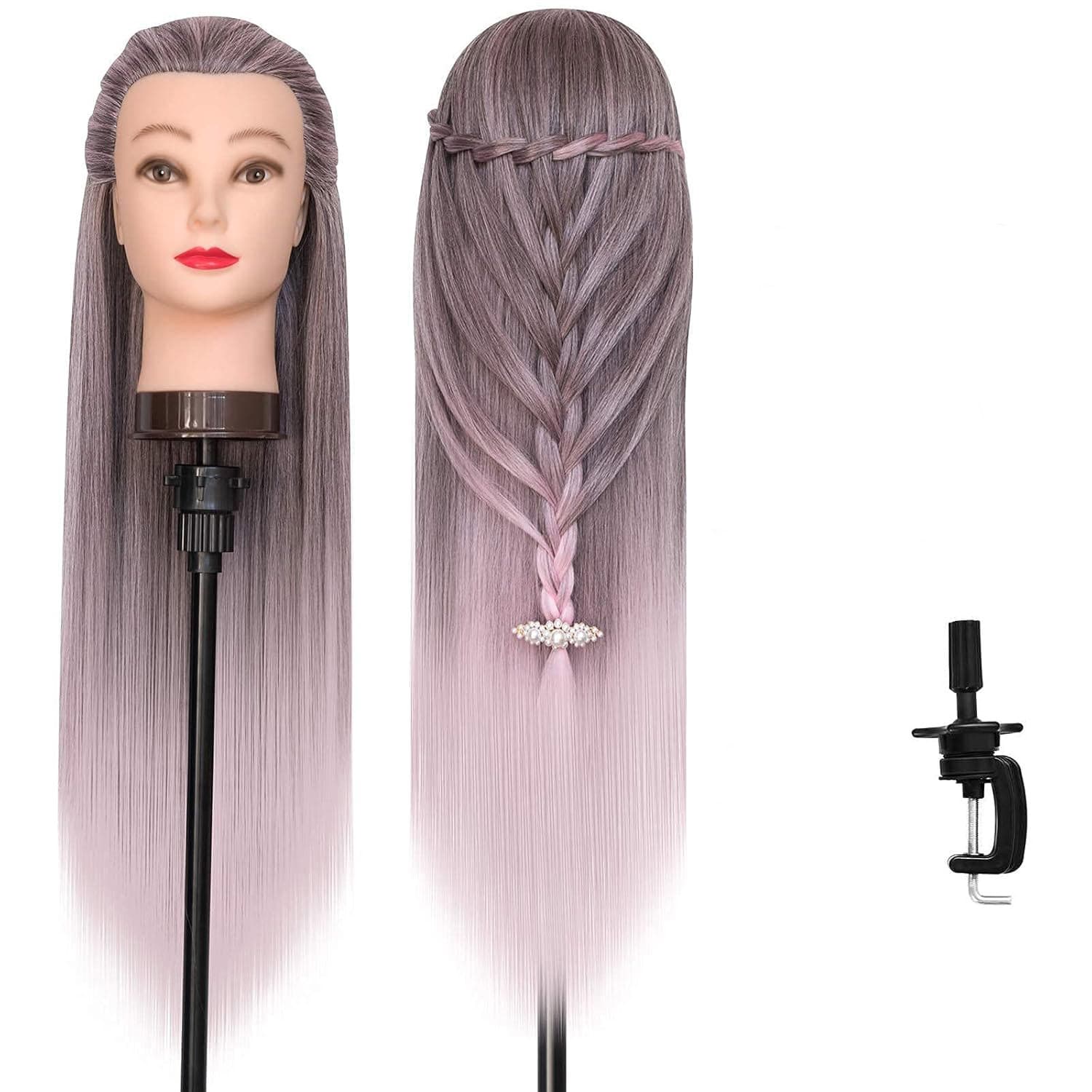 High-Temperature Fiber Wig Mannequin Head 28-Inch Invisible Halo Styling Head Model for Hairdressing Training