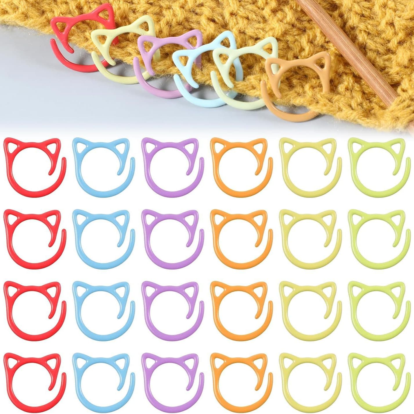 20-100pcs Metal Painted Stitch Markers Cartoon Cat Shape Stitch Markers Crochet Knitting Open Ring Markers