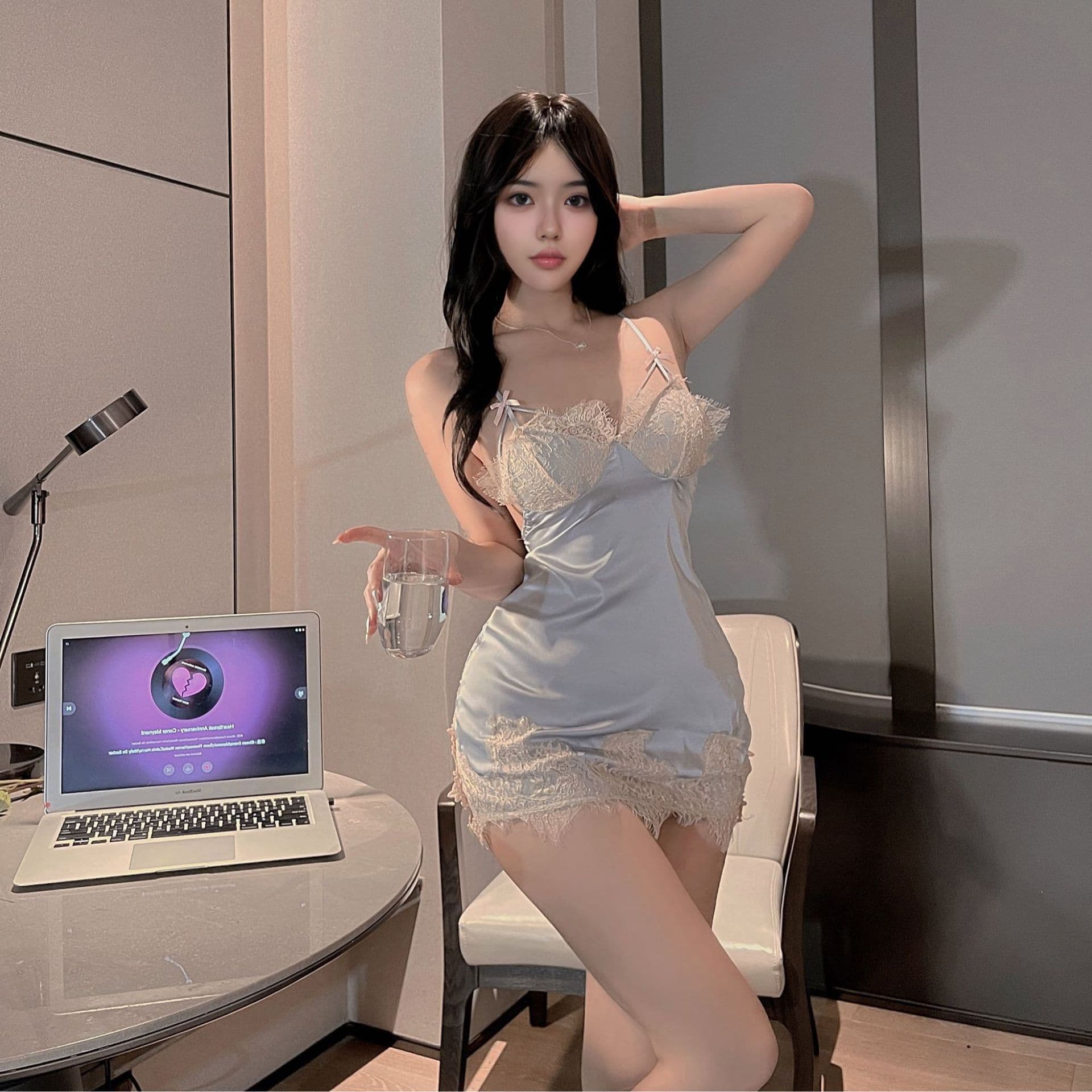 Night Fun Sexy Lingerie Women's Pure Desire Style See-Through Heartfelt New Fashion High-End Lace Camisole Nightgown