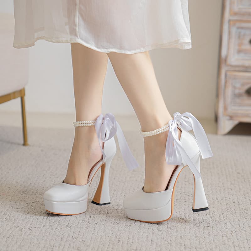 RY66-6 Ultra-High Heels with Platform, Square Toe, Chunky Heel, One-Strap Buckle, Fashion Stiletto, Catwalk Single Shoes for Women