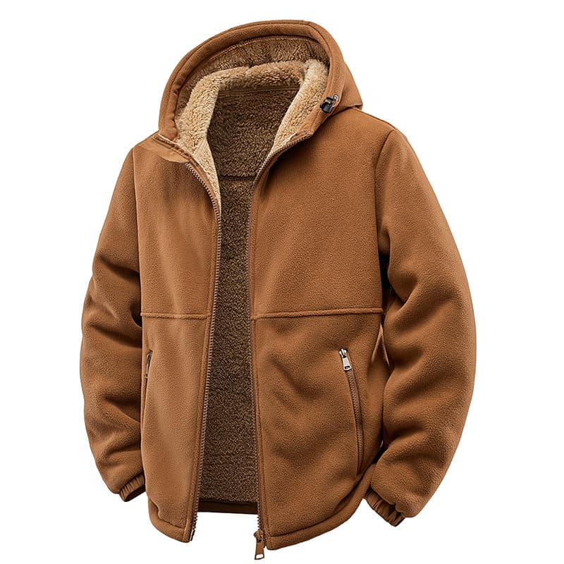 Hooded Fleece Jacket Men's Autumn Winter Thick Polar Fleece Casual Sweatshirt Loose Plus Size Lamb Fleece Coat