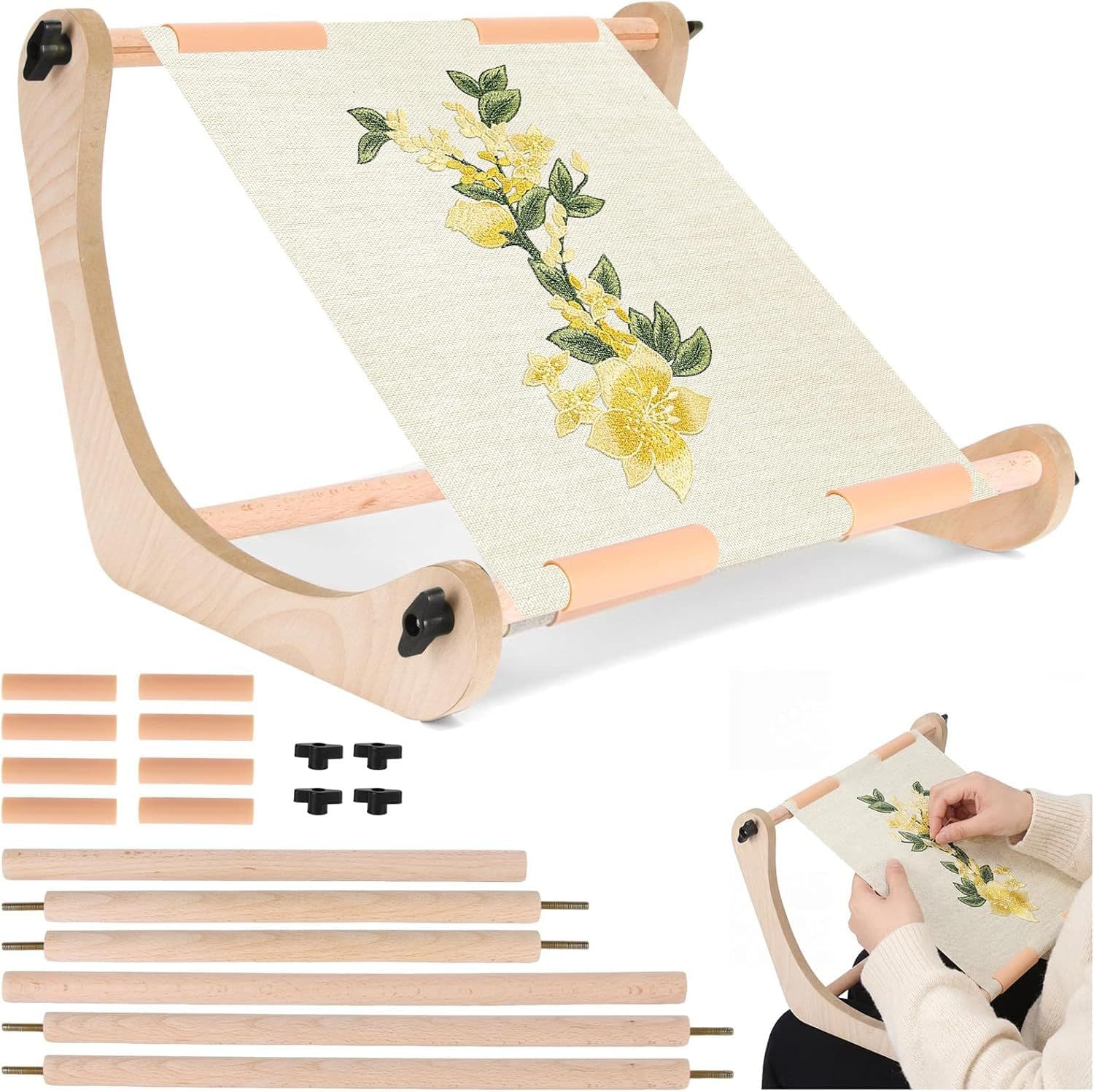Wooden Cross Stitch Home Desktop Adjustable Embroidery Stand Display Holder Scroll Frame Needlepoint Support