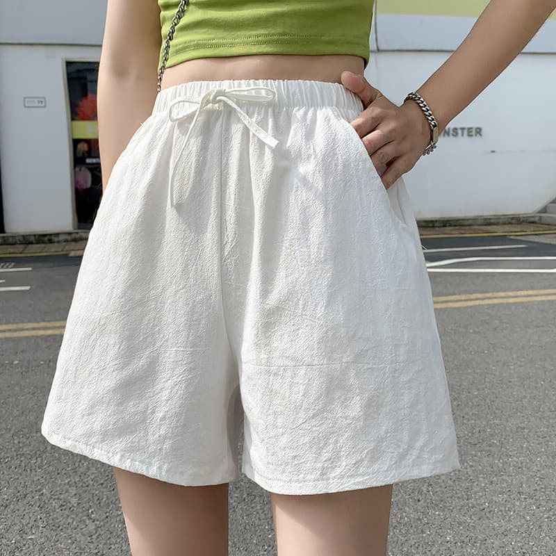 Linen Casual Shorts for Women, Plus Size Wide-Leg Pants, Home Beach Hot Pants, Summer Loose Casual Sports Five-Quarter Pants