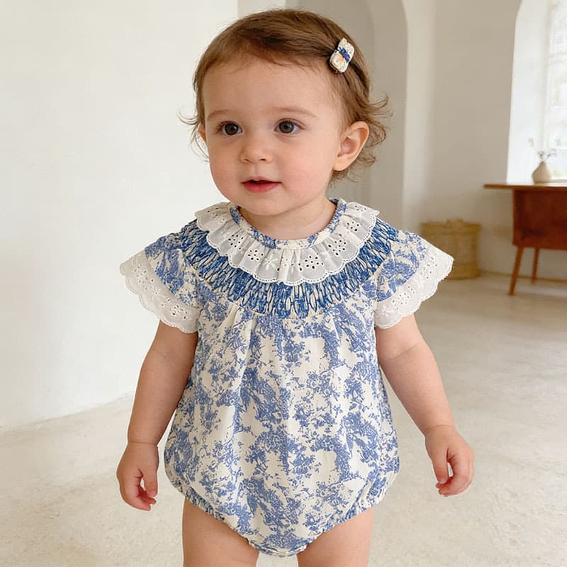 Baby Summer New Thin Floral Smocked Romper Princess Newborn Bodysuit Crawling Suit