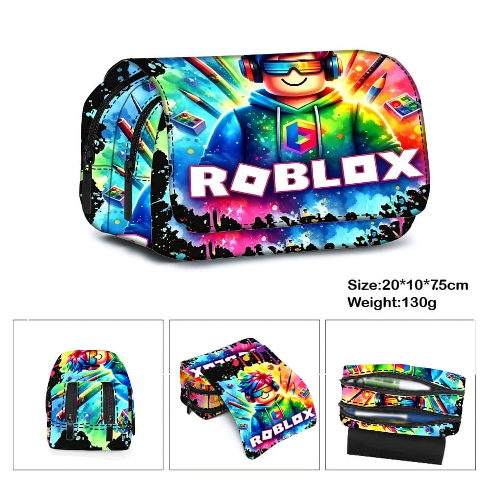 New ROBLOX peripheral animation double-layer pencil bag for primary and secondary school students cartoon pencil bag fully printed pencil storage bag