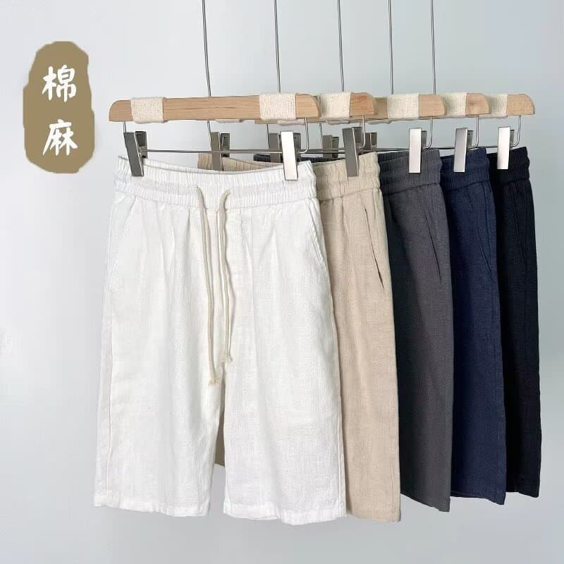 Premium Linen Shorts Men Summer Cotton Linen Knee-Length Shorts Loose Casual Linen Shorts