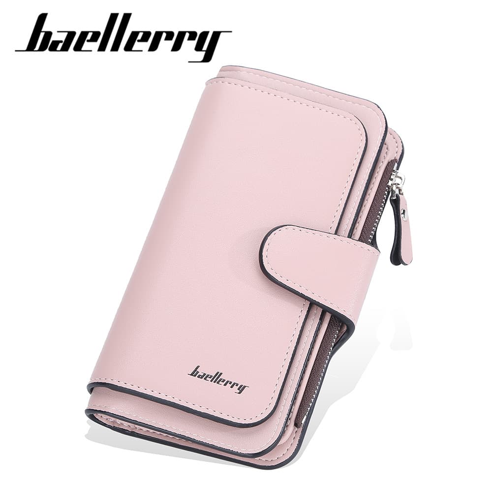 Baellerry Ladies Long Tri-Fold Wallet Fashionable Multi-Card Slot Zipper Coin Purse Stylish Clutch Bag Korean Style PU Leather