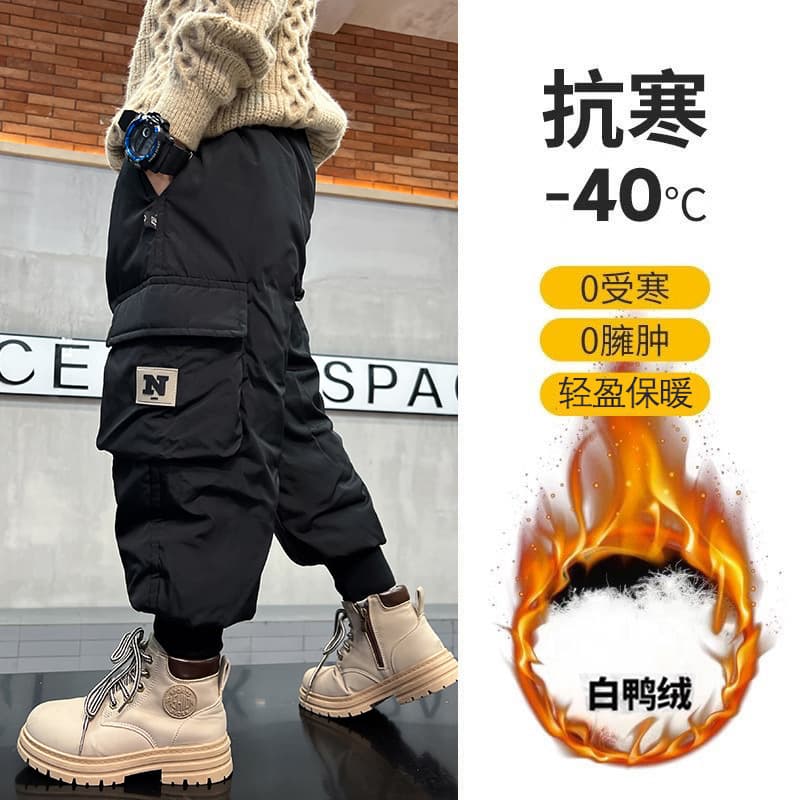 Boys Down Pants 2025 New Winter Thick White Duck Down Trousers for Middle and Big Kids