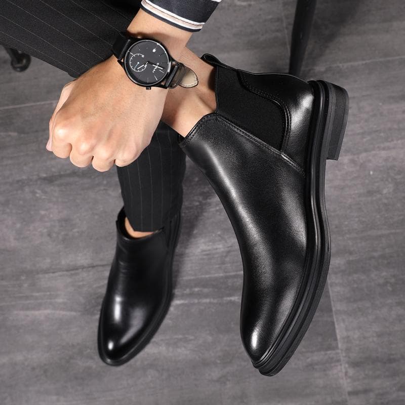Men's retro high-top leather shoes Martin boots Korean style versatile mid-top boots men British casual Chelsea short boots