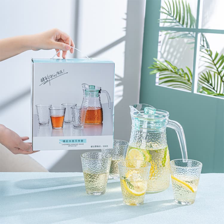 Hammered Pattern Glass Cold Water Pitcher Set, Thickened Heat-Resistant Kettle, Peppa Pig Style Pitcher with Cups