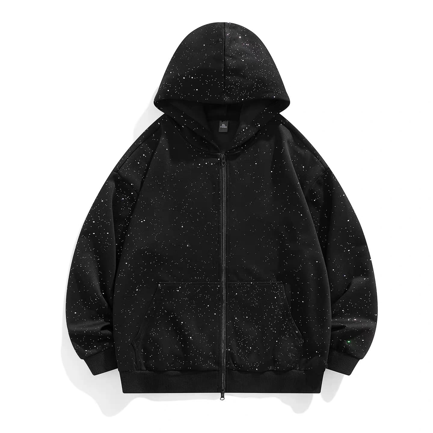 Double-headed zipper cotton-like blended silver fox fleece 400g lined hooded sweatshirt with starry pattern, plain blank
