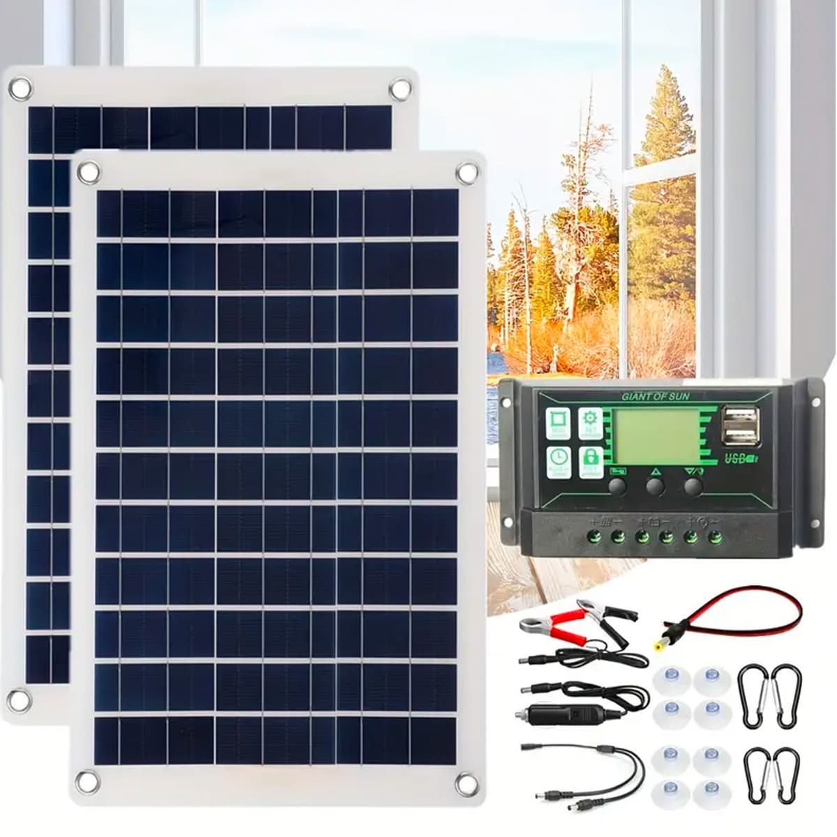 Polycrystalline Solar Panel 20W Dual Panel Parallel Portable Car Charging Panel Solar Controller