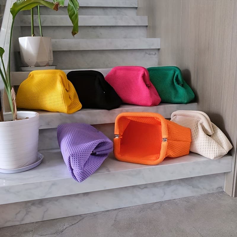 Women's Striped Beach Bag, Knitted Bag, Versatile Striped Cloud Bag for Commute, Knitted Clutch, Makeup Bag, Evening Bag