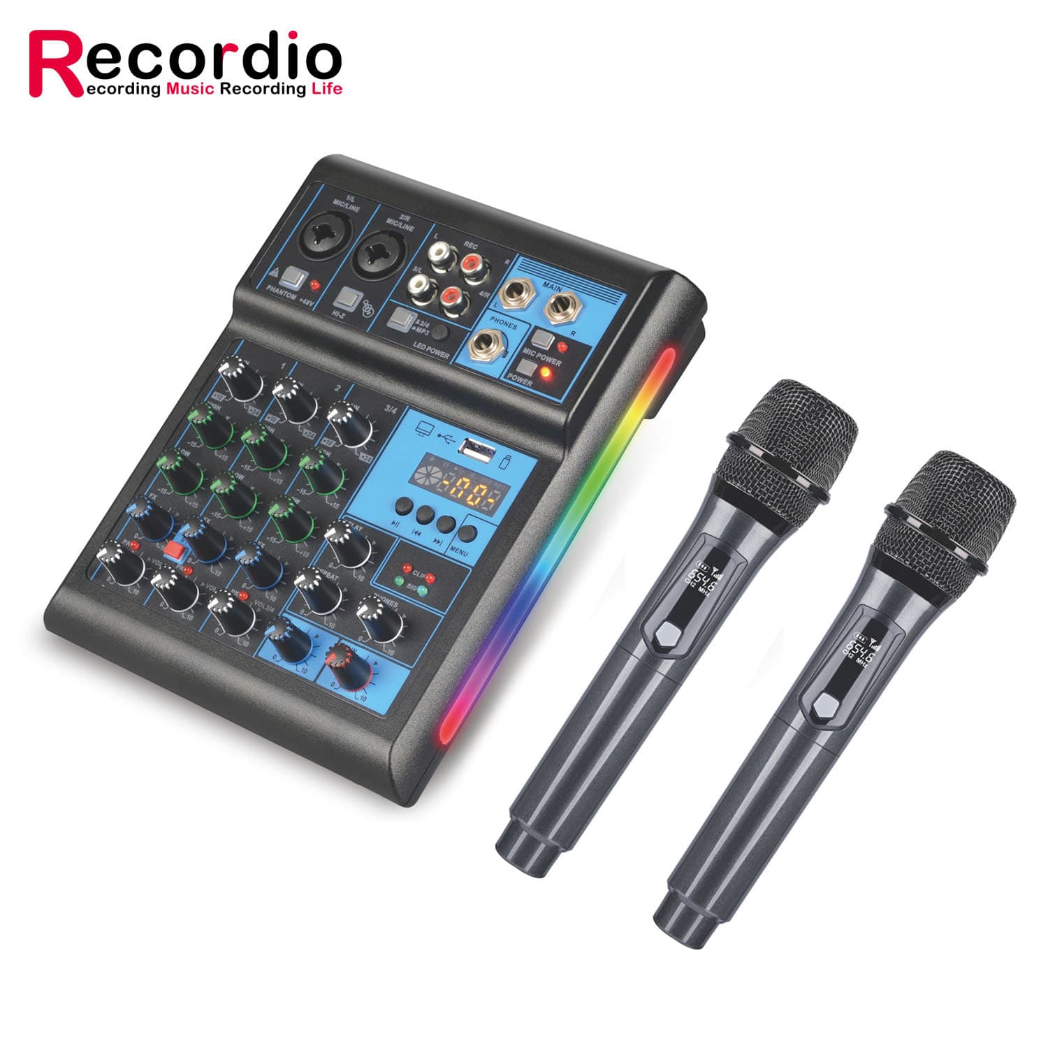4-Channel Mixer Computer Recording Sound Card Mixer Live Broadcast Home Type-C Professional DJ Bluetooth RGB Mixer
