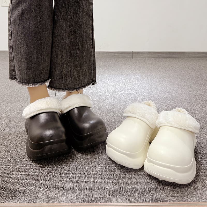 2025 Winter Platform Closed-Heel Cotton Slippers for Women, Simple and Versatile, Waterproof, Suitable for Outdoor Wear, Height Increasing Cotton Slippers