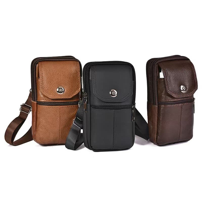 New Cowhide Men's Multi-Functional Cross-Body Mobile Phone Waist Bag ID Bag Outdoor Portable Fashion Belt Bag