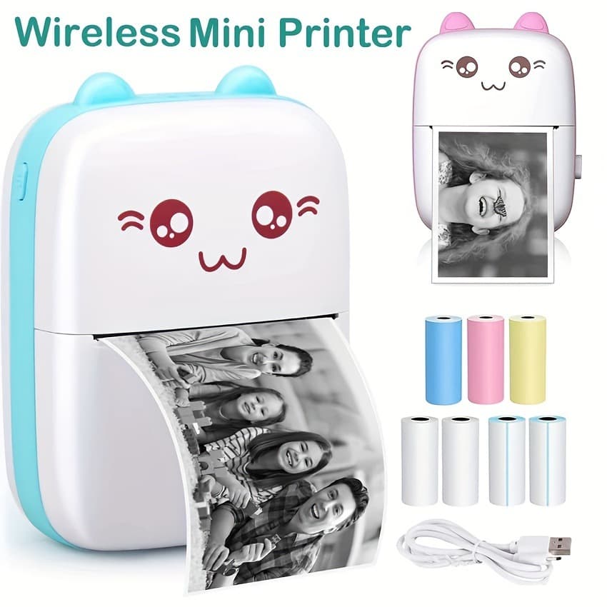 Mini Portable Thermal Printer for Kids, Pocket Photo Printer, Student Error Correction & Search, Bluetooth Label Printer