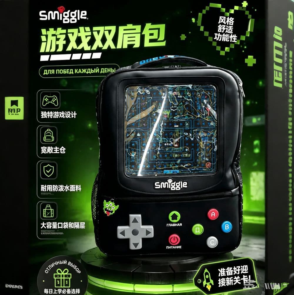 Australian Smiggle school bag 1-6 students shoulder black game controller hero decompression backpack multi-functional bag
