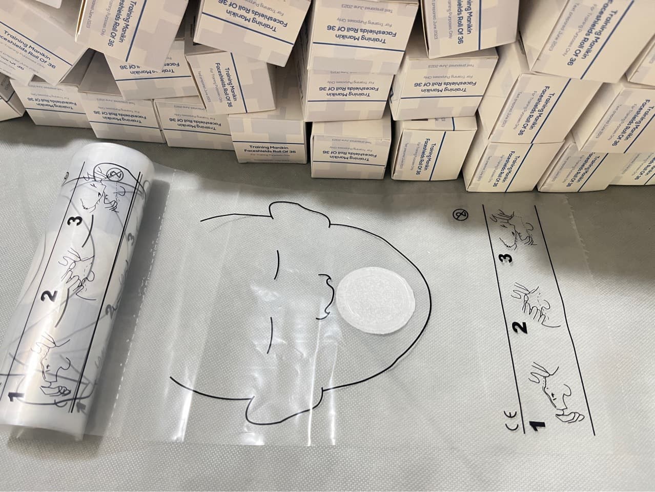 Disposable Professional Training Breathing Masks, 36 per Roll, One Box with Dispenser