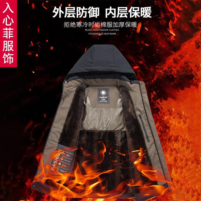 Thick, fleece-lined winter coat for middle-aged and elderly men, winter warm cotton-padded jacket.
