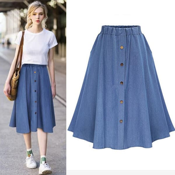2022 AliExpress Amazon summer new style for plus-size sisters, button-front elastic waist, European and American street style student denim skirt