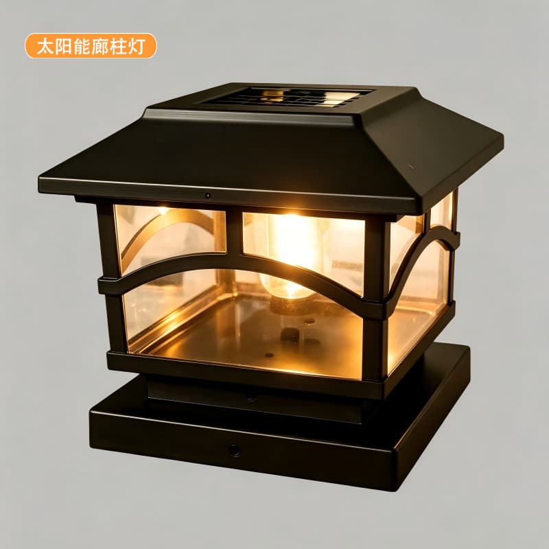 Solar Retro Tungsten Lamp Post Head Light Pastoral Garden Lamp Post Cap Light Waterproof Garden Deck Fence Light