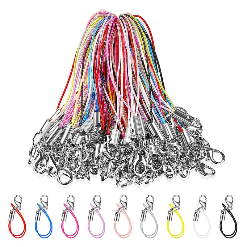 100pcs in stock, 9-color mixed phone strap + lobster clasp DIY accessory phone lanyard keychain phone chain