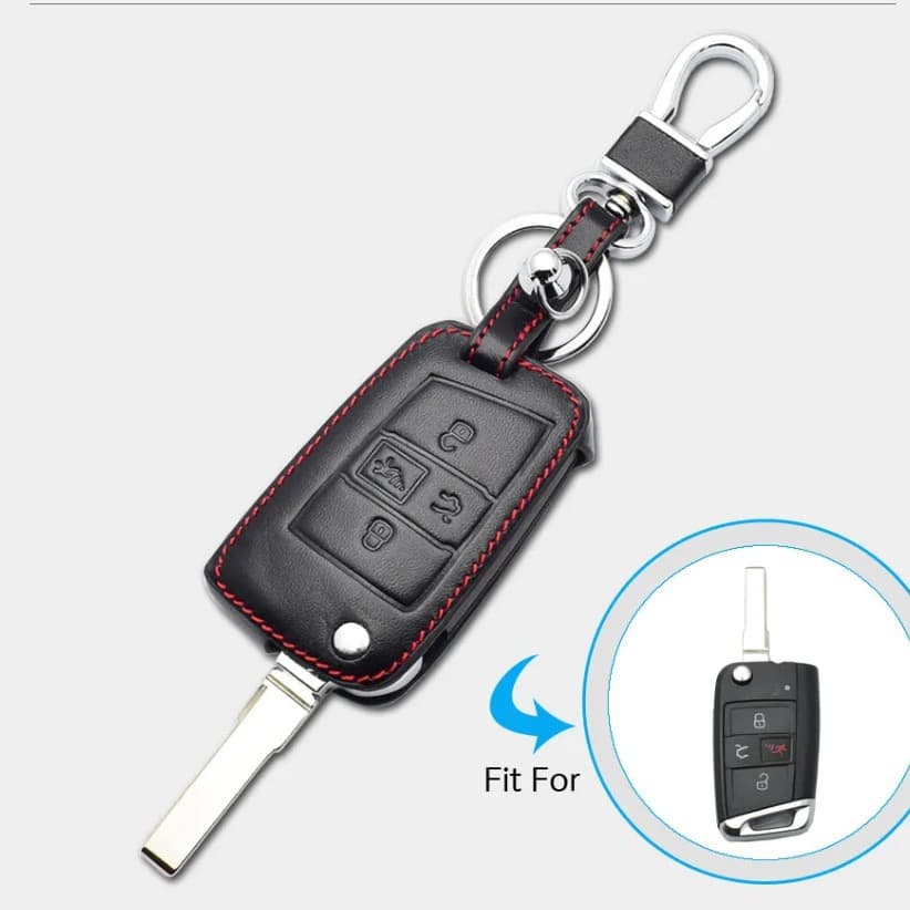 For VW MK7 Golf 7 GTI 2017 2018 4-Button Car Key Leather Case Protective Cover Anti-Drop