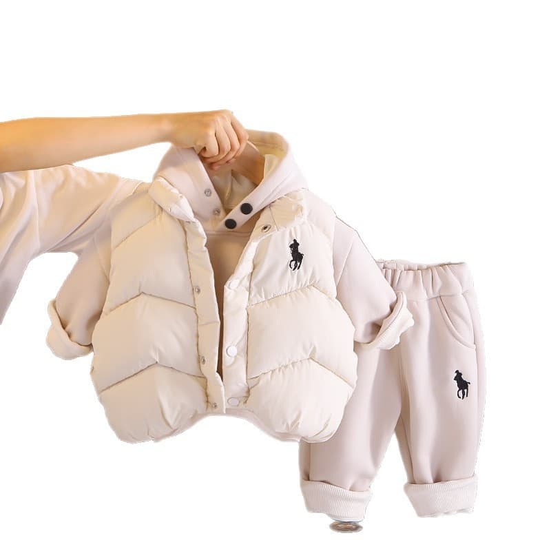 Kids Winter Hooded Sweatshirt Set - New Stylish Baby Boy Winter Outfit, Fleece-Lined Thick Vest 3-Piece Set Wholesale