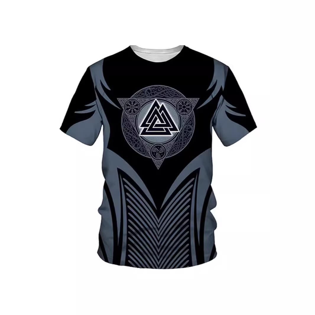 European and American cross-border T-shirt summer Viking mythology print 3D digital short-sleeved men's street trend loose quick-drying clothing