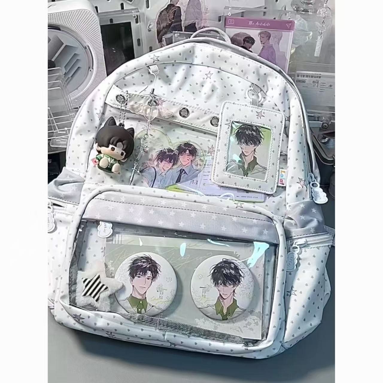 Polka Dot Ita Bag Backpack for Middle School Students Large Capacity High School Japanese Style Double Shoulder Badge Backpack Transparent Bag
