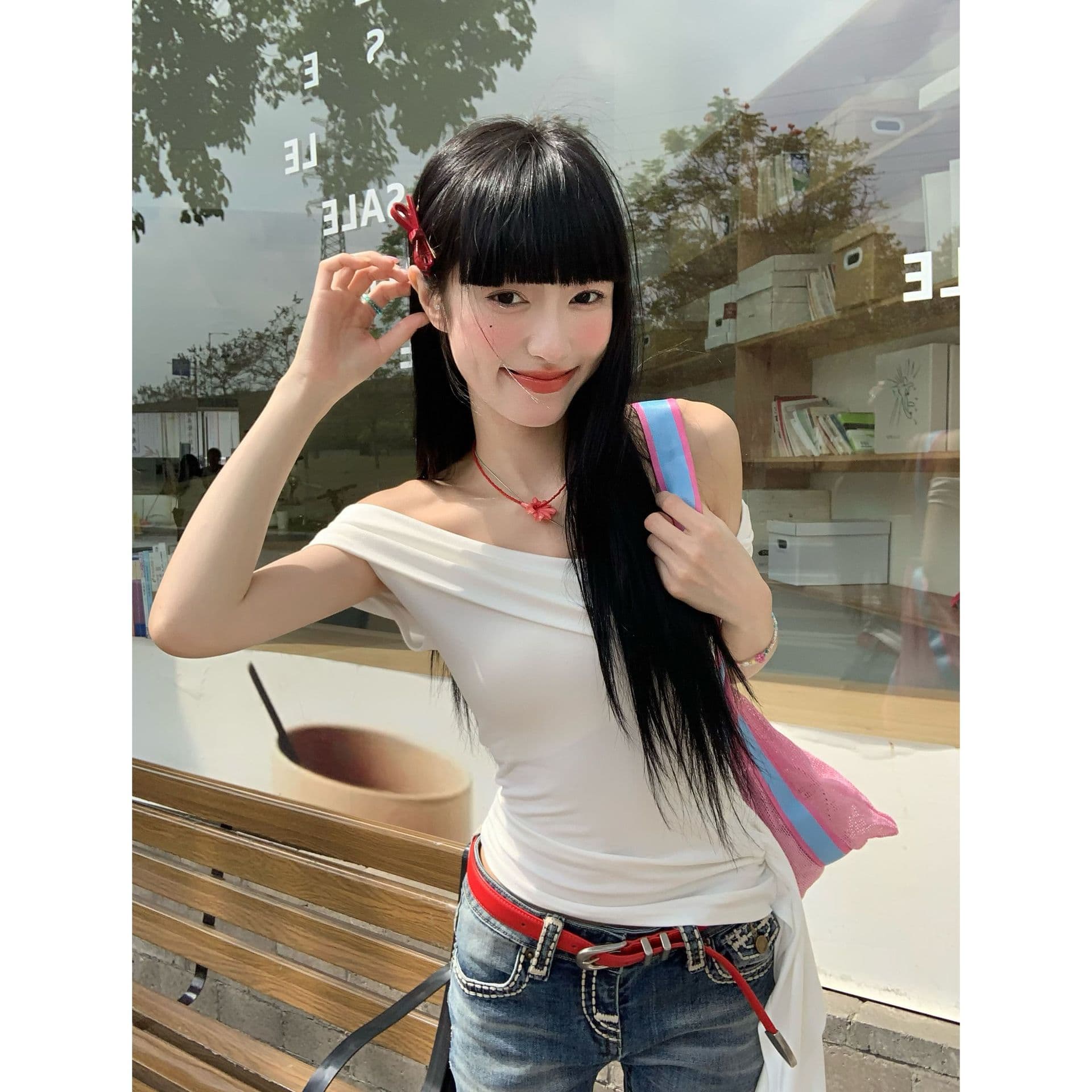 [Rayon] Pure desire hot girl streamer one-shoulder tube top T-shirt women's summer sexy temperament waist off-shoulder top
