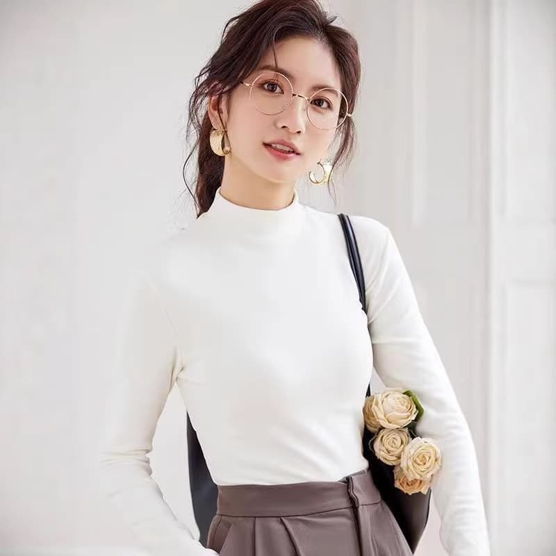 Women's Half-Turtleneck Thermal Base Shirt, New Autumn and Winter Slim-Fit Long-Sleeve T-Shirt, Solid Color Versatile Fashion Top