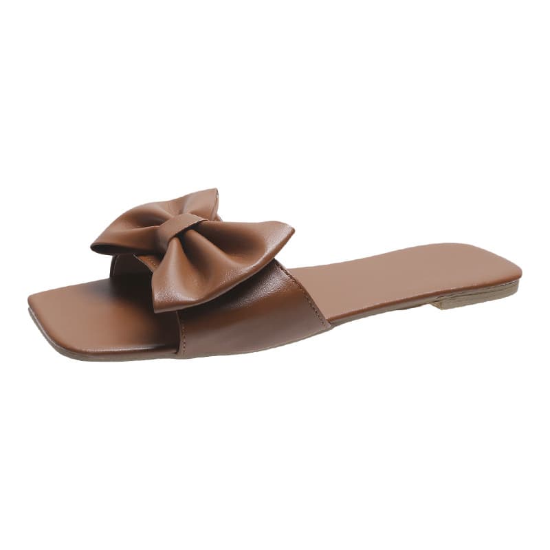 Women's Slippers Cross-Border Large Size Sweet Bow Flat Sandals New Style Square Toe One-Strap