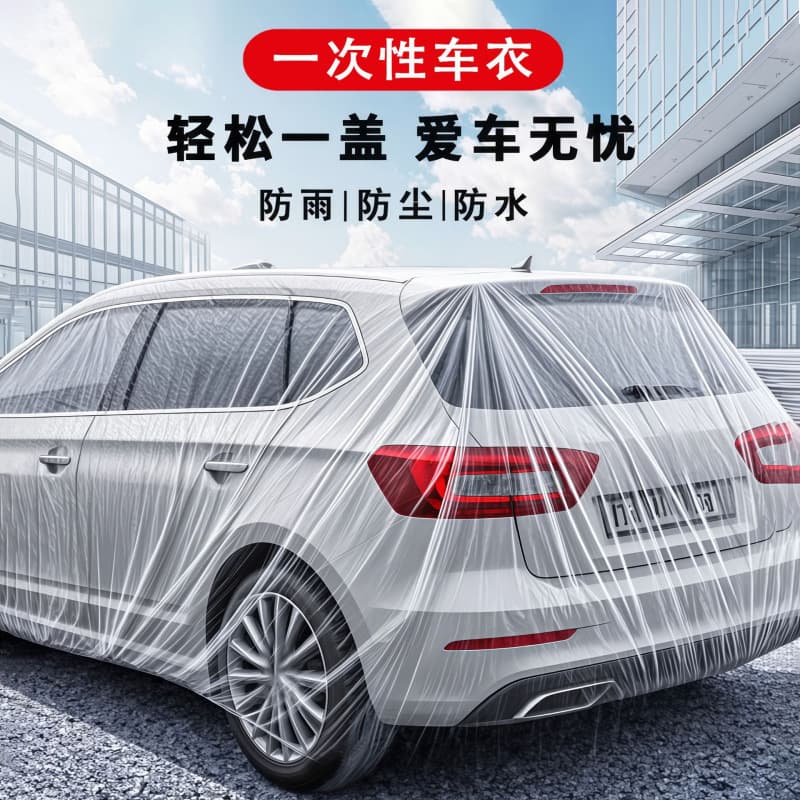 Disposable car cover, universal car sun protection, rain protection and dustproof simple transparent plastic full cover outer cover