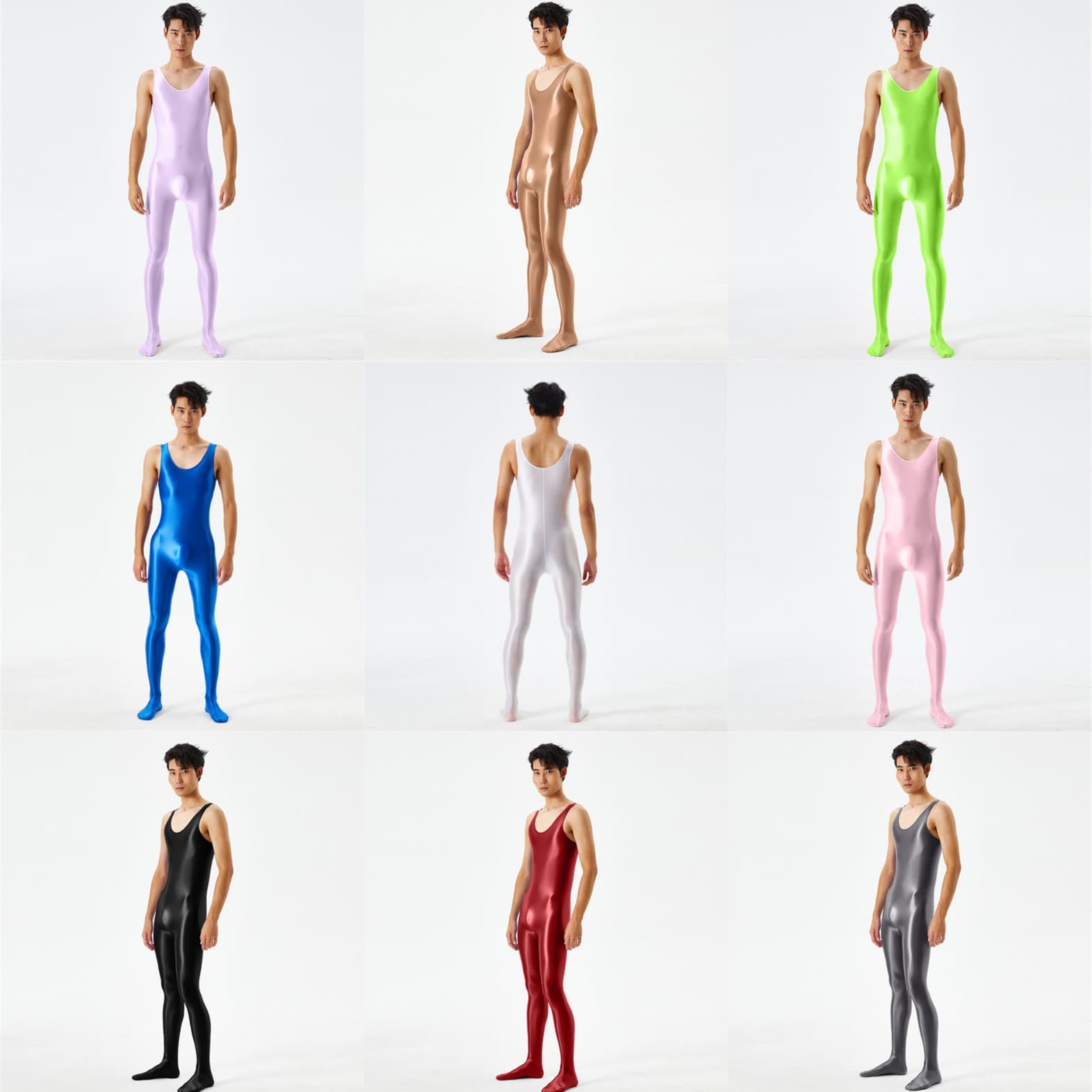 Plus-size, glossy, silky bodysuit for men and women, high elasticity, open crotch, no need to remove, sexy, transparent, breathable, and tight-fitting.