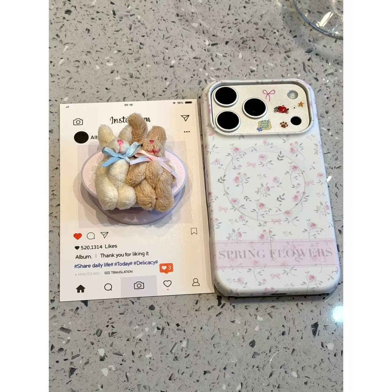 Rustic Floral English Rabbit Magnetic Case Compatible with iPhone 17 Pro Max, Apple 16, 15 New Style
