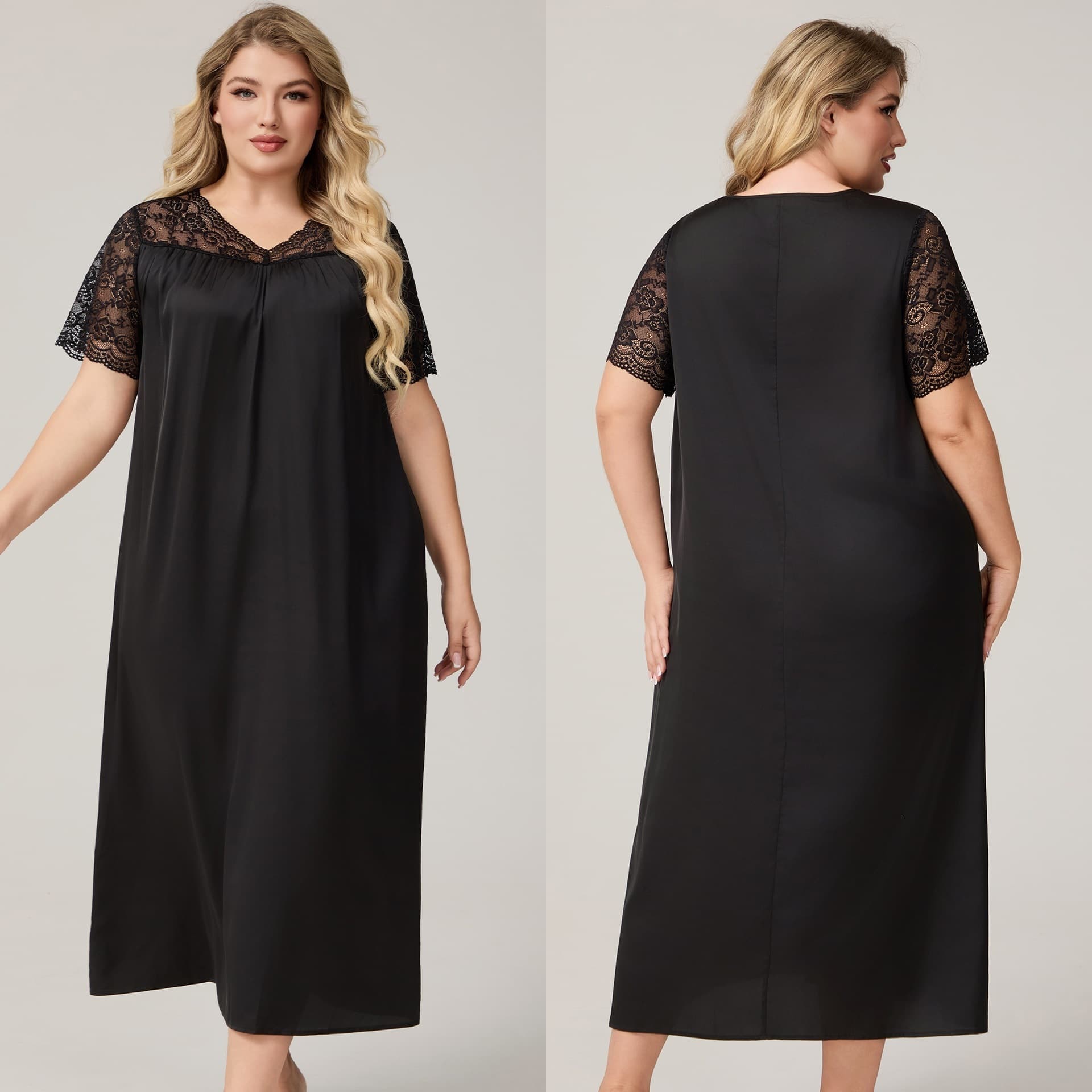 Yaoting cross-border new satin large size pajamas women summer short-sleeved long nightgown loose casual home wear women SQ7012