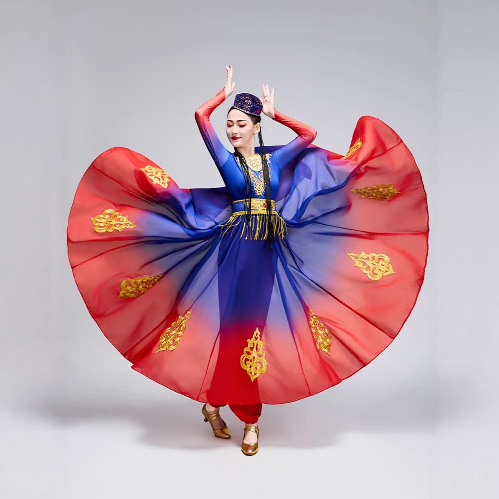 Uyghur Ethnic Minority Costume Xinjiang Dance Performance Dress Women's Adult Rehearsal Exam Practice Full Skirt