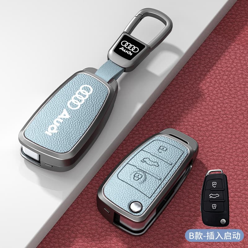Suitable for Audi Q3 Car Key Cover A3 Protective Bag Q2L A1 Buckle S3 Q7 Shell A6L Foldableing Men's and Women's Metal Models
