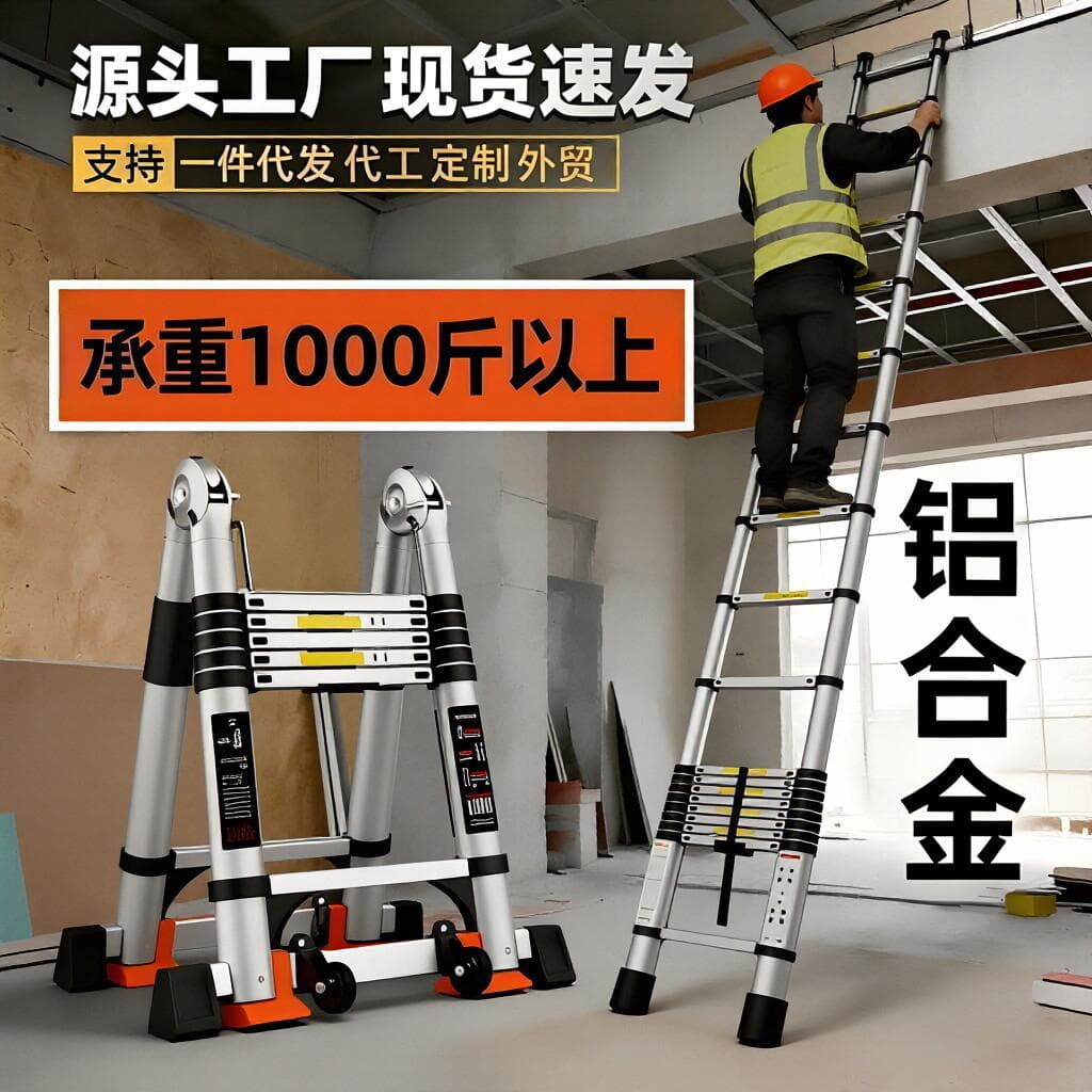 Thickened Aluminum Alloy A-Frame Ladder Telescopic Ladder Multi-Function Engineering Ladder Folding Ladder Household Ladder Foldable
