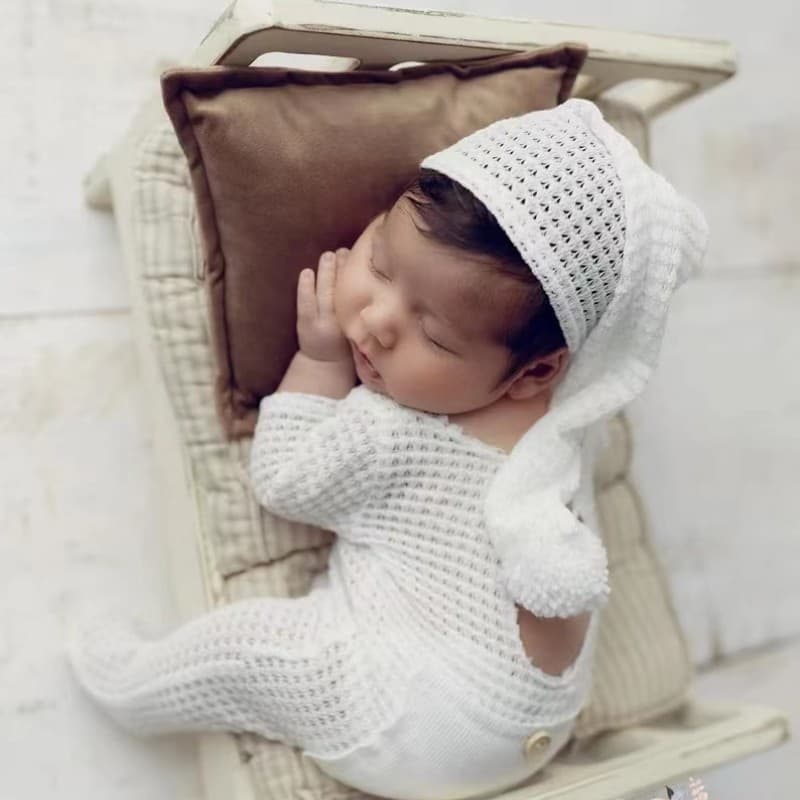 Cross-Border Newborn Photography Knitted Romper with Long Tail Hat Two-Piece Set, European and American Newborn Photography Outfit