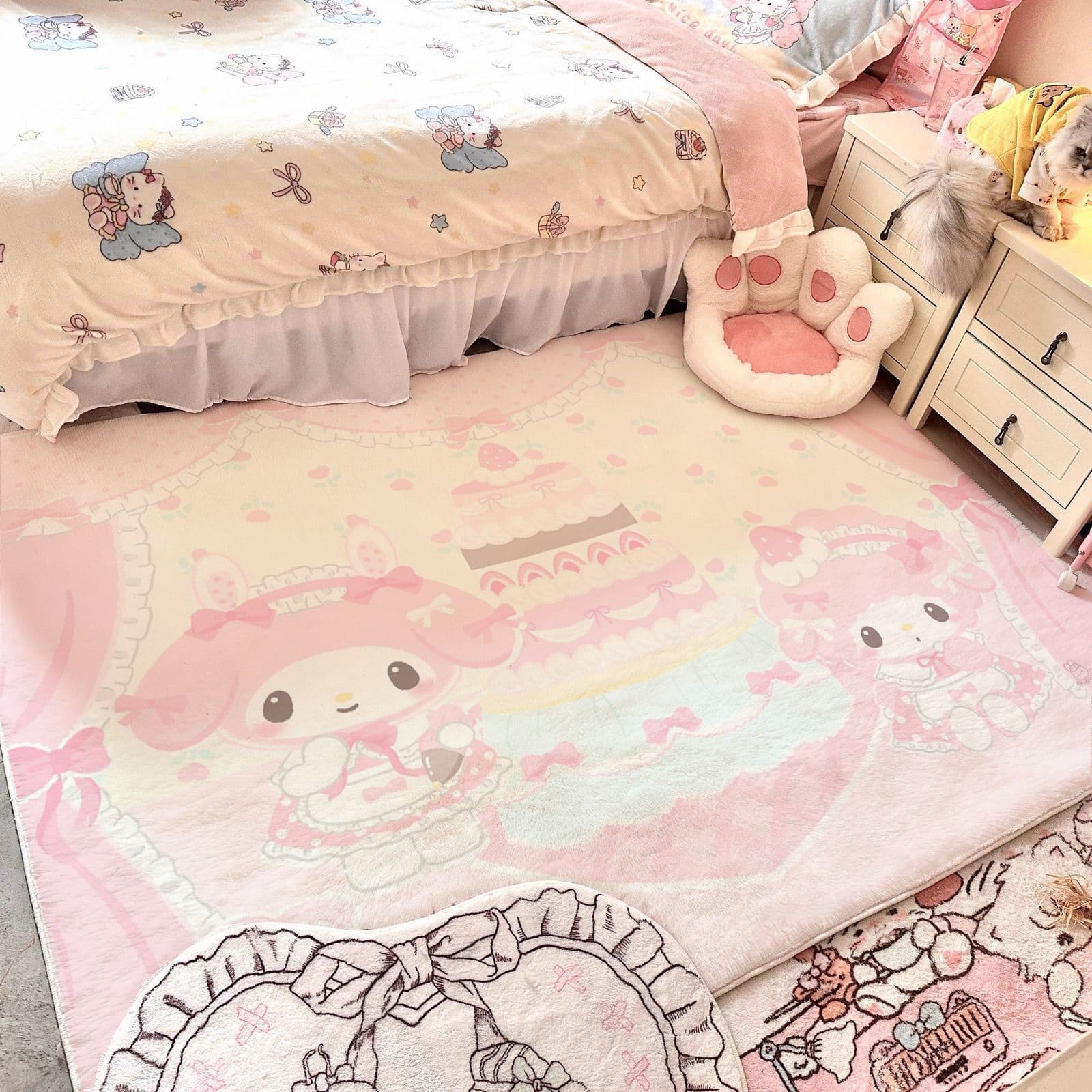 Cartoon cute Sanrio imitation cashmere carpet living room bedroom bedside carpet ins style girly heart coffee table floor mat