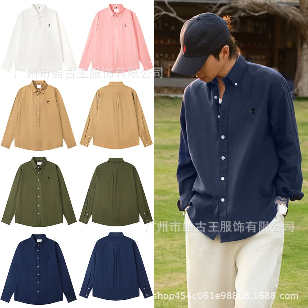AMI ANCIENT Autumn/Winter New Small Heart Embroidered Shirt Unisex Turn-down Collar Long-sleeve Shirt Jacket