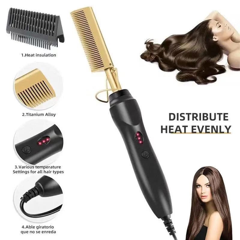 Electric Hot Comb Straightening Brush 2-in-1 Home Curling Straightening Multi-Functional Hair Brush