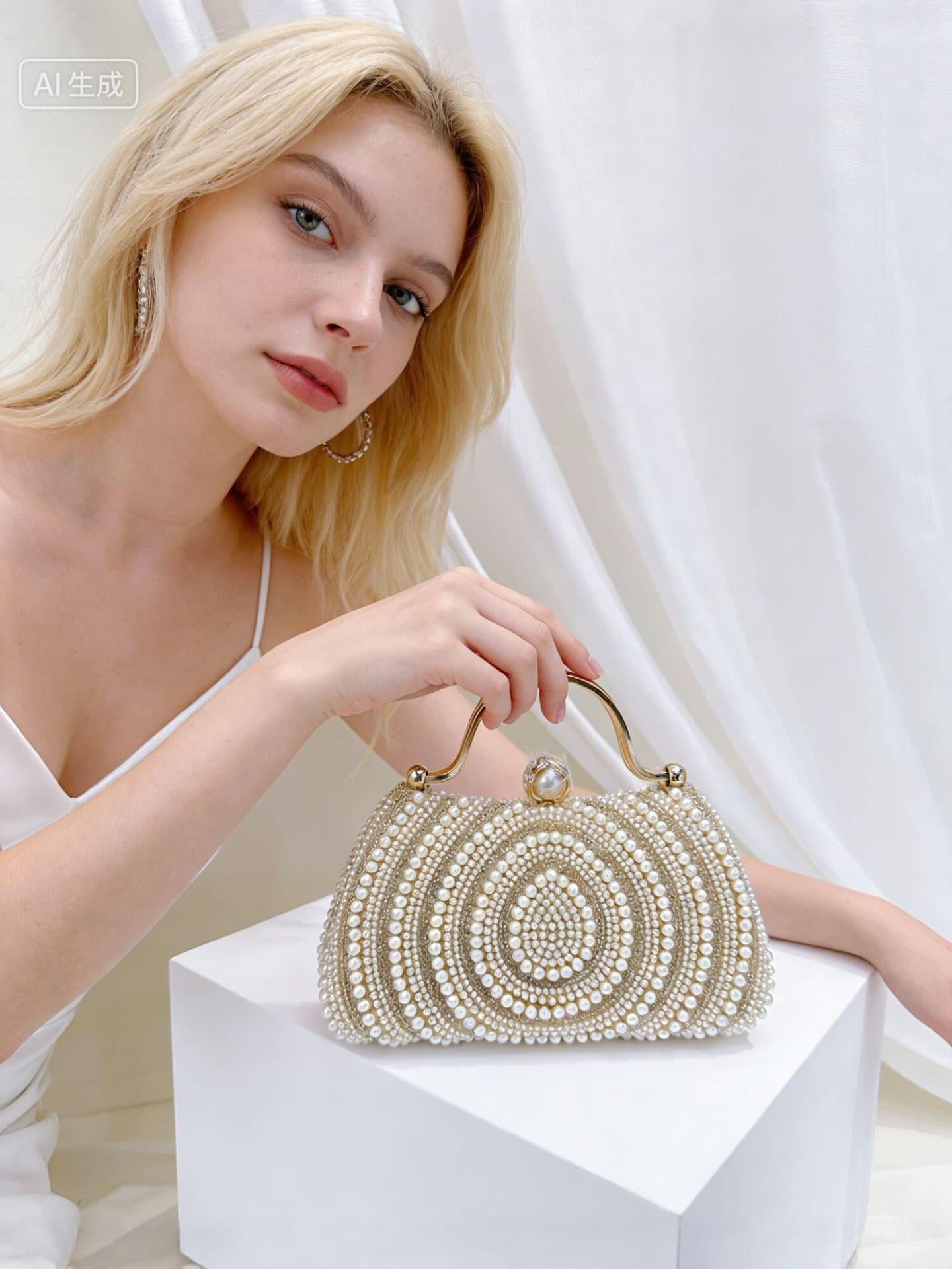 New European and American Style Pearl Handbag Evening Dress Bag Rhinestone Clutch Mini Luxury Bridal Bag