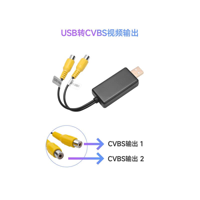 Car Android navigation video output cable, rear headrest display video converter, USB to CVBS, black.