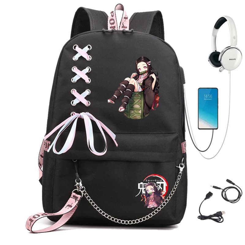 Amazon Hot Sale Nezuko Kamado Printed Chain Backpack Student Daily Campus Shoulder Bag 1107-14